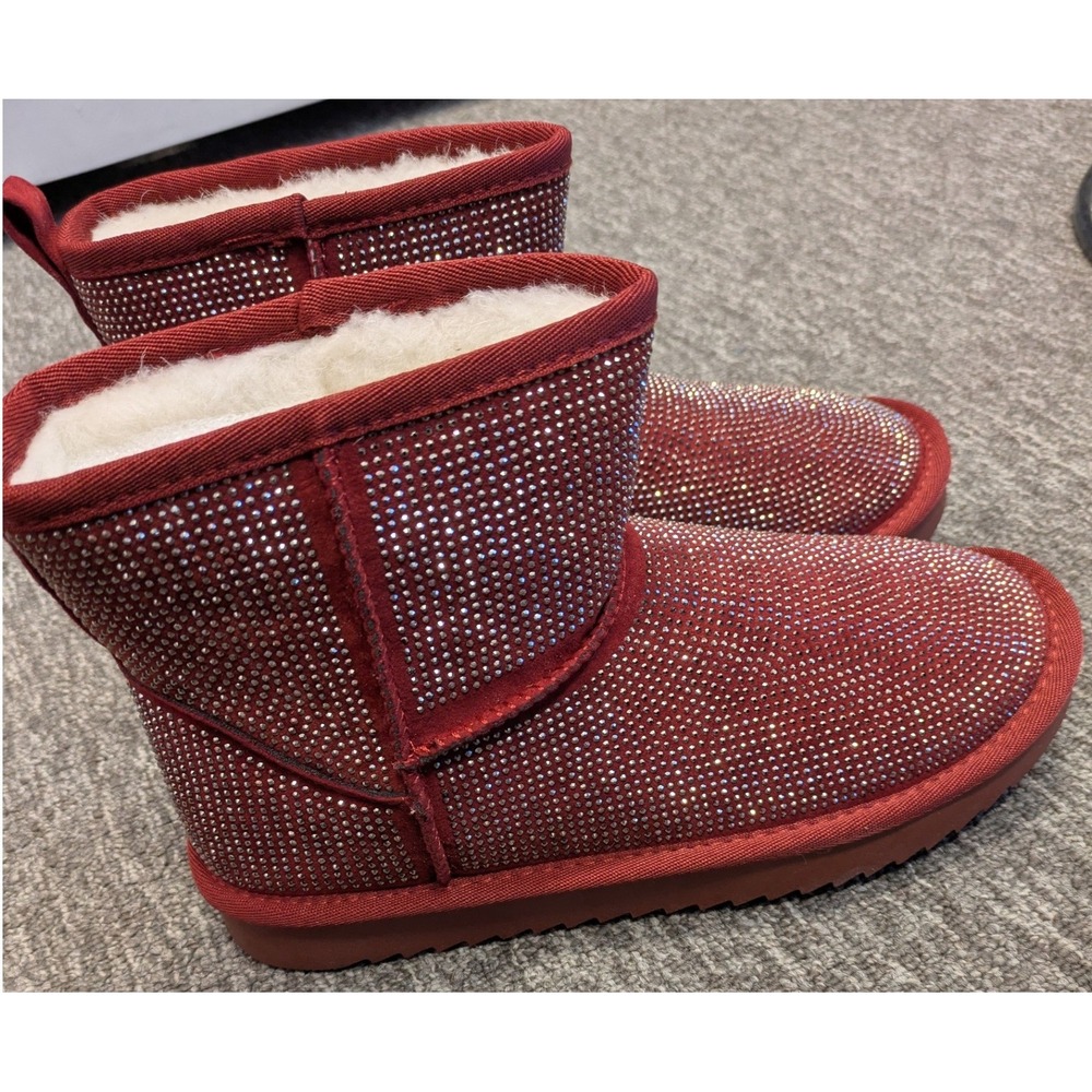 CCOCCI Red Crystal-Embellished Shearling-Lined Ankle Boots